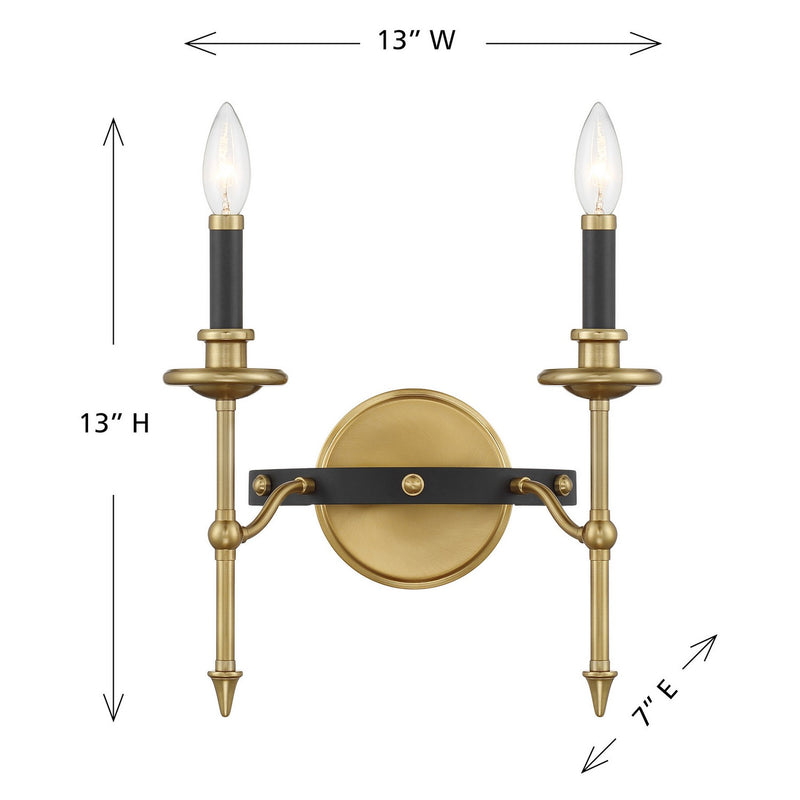 Savoy House 9-9510-2-143 Two Light Wall Sconce, Matte Black and Warm Brass