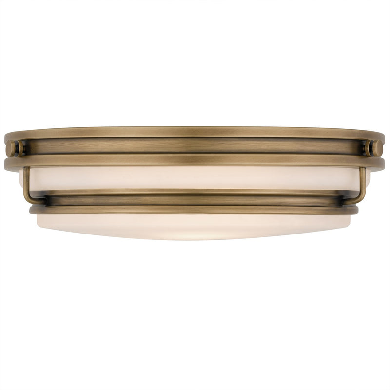 Quoizel QFL6776WS Three Light Flush Mount, Weathered Brass