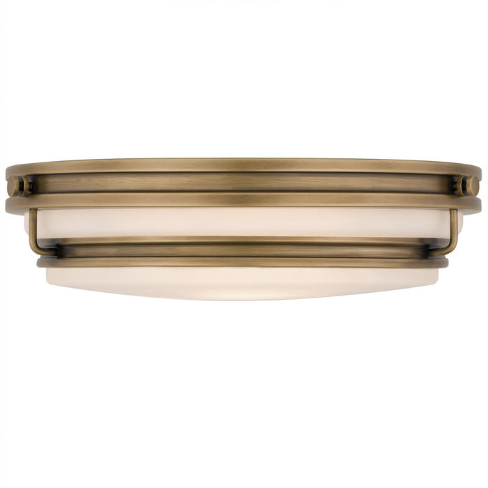 Quoizel QFL6776WS Three Light Flush Mount, Weathered Brass