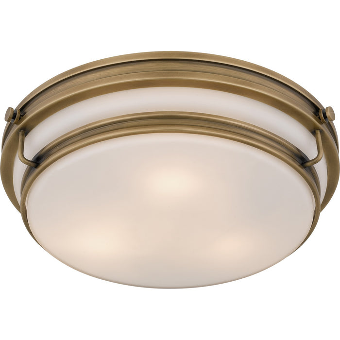 Quoizel QFL6776WS Three Light Flush Mount, Weathered Brass