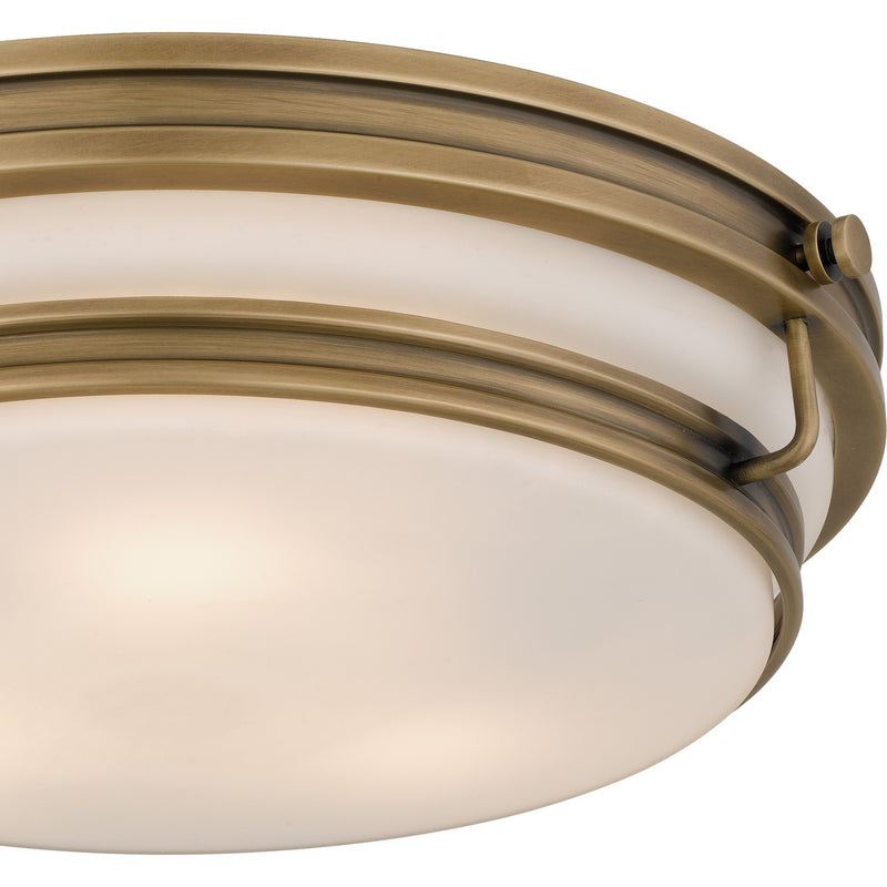 Quoizel QFL6776WS Three Light Flush Mount, Weathered Brass