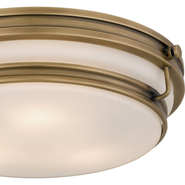 Quoizel QFL6776WS Three Light Flush Mount, Weathered Brass