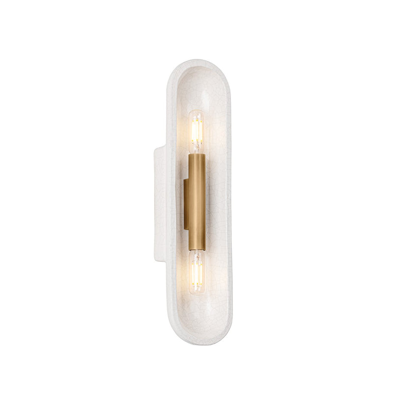 Troy Lighting B1617-PBR/CLC Two Light Wall Sconce, Patina Brass/Ceramic White Large Crackle