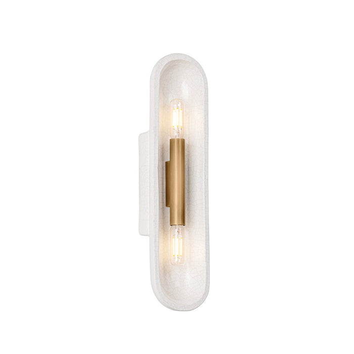 Troy Lighting B1617-PBR/CLC Two Light Wall Sconce, Patina Brass/Ceramic White Large Crackle