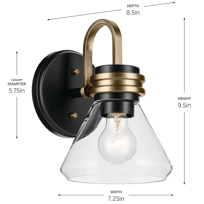 Kichler 55153BKCLR One Light Wall Sconce, Black
