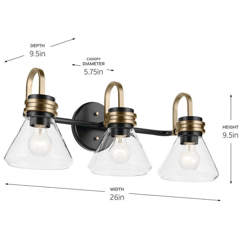 Kichler 55155BKCLR Three Light Bath, Black