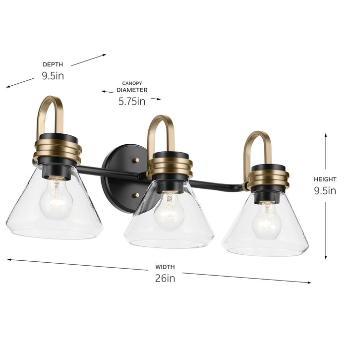 Kichler 55155BKCLR Three Light Bath, Black
