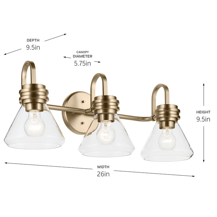 Kichler 55155CPZCLR Three Light Bath, Champagne Bronze