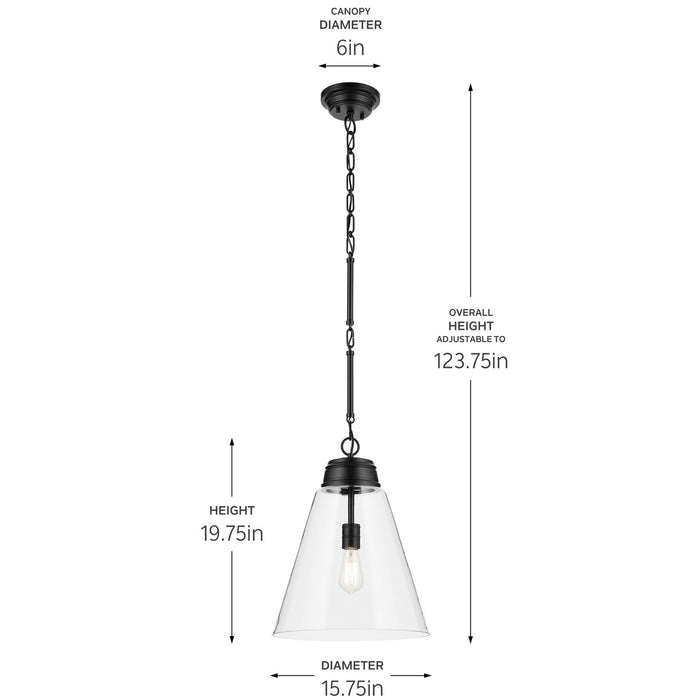 Kichler 52662BKCLR One Light Pendant, Black