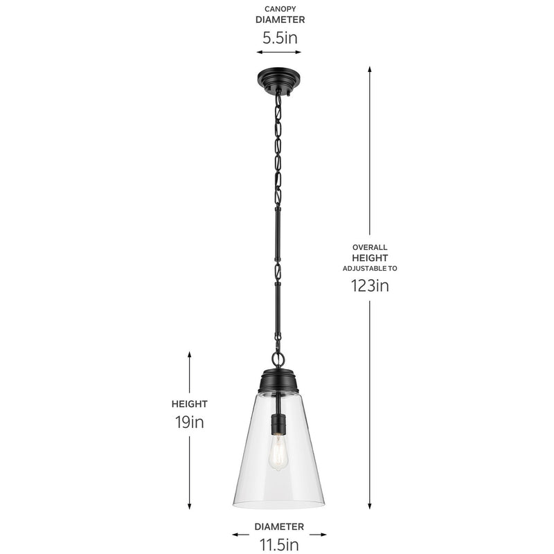 Kichler 52661BKCLR One Light Pendant, Black