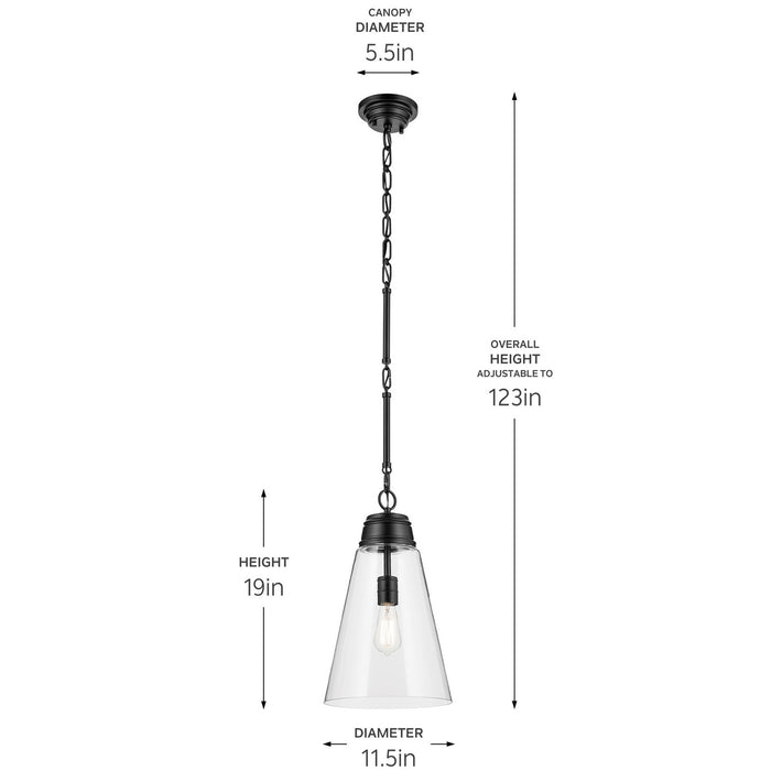 Kichler 52661BKCLR One Light Pendant, Black