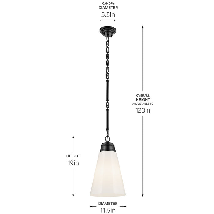 Kichler 52661BK One Light Pendant, Black