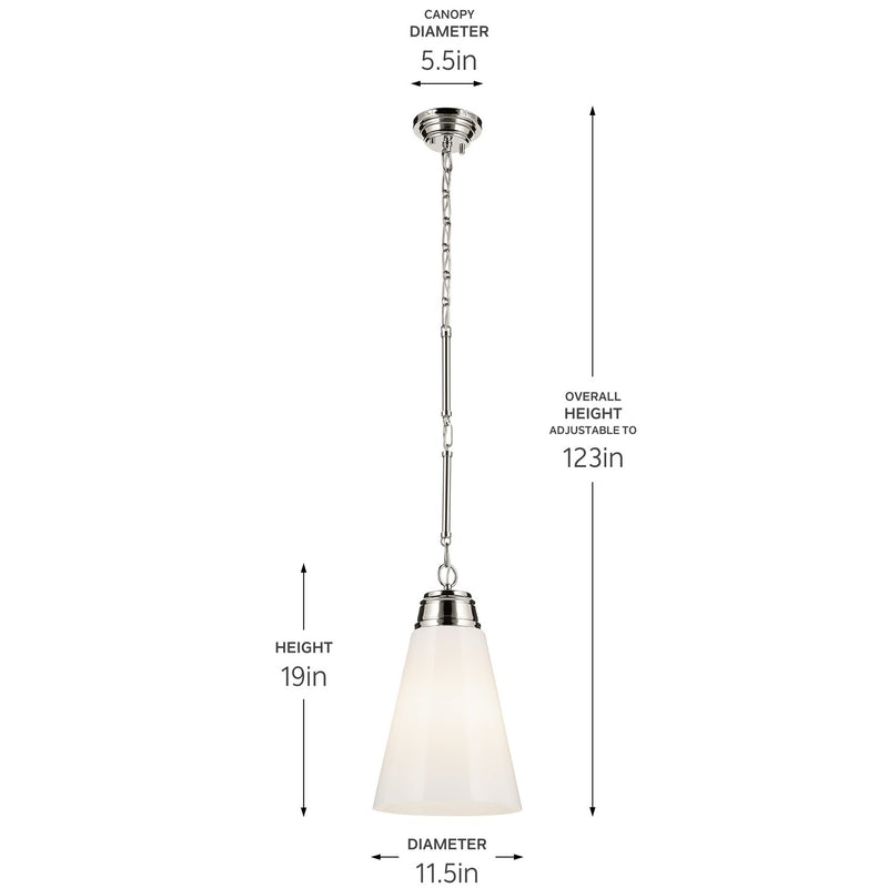 Kichler 52661PN One Light Pendant, Polished Nickel