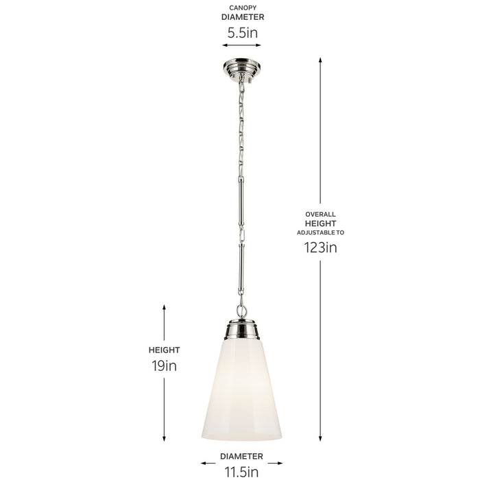 Kichler 52661PN One Light Pendant, Polished Nickel