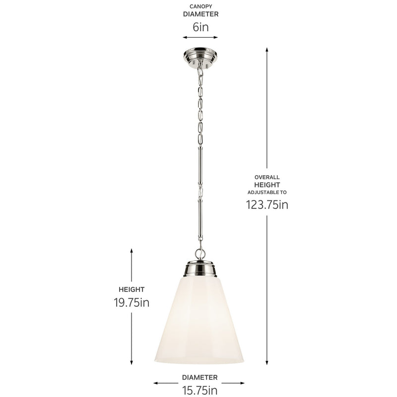 Kichler 52662PN One Light Pendant, Polished Nickel