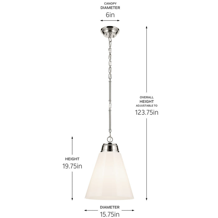 Kichler 52662PN One Light Pendant, Polished Nickel