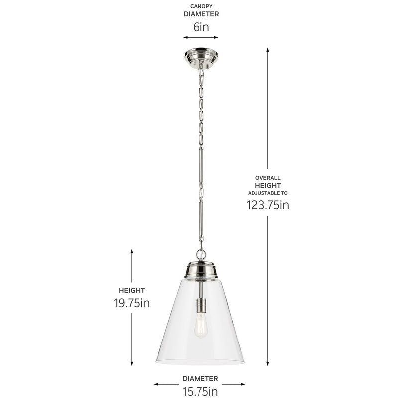 Kichler 52662PNCLR One Light Pendant, Polished Nickel