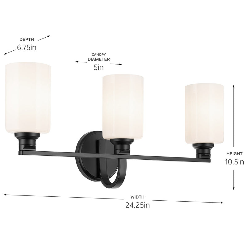 Kichler 55226BK Three Light Bath, Black