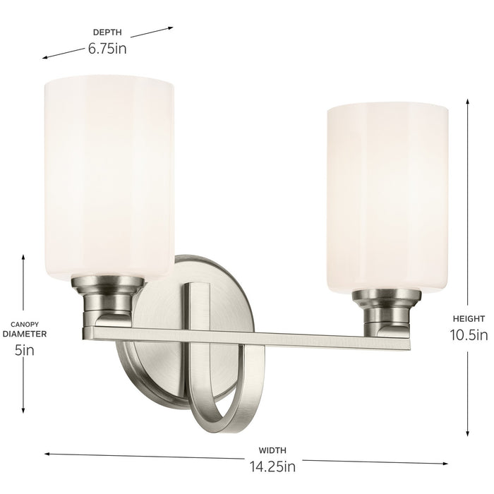 Kichler 55225NI Two Light Bath, Brushed Nickel