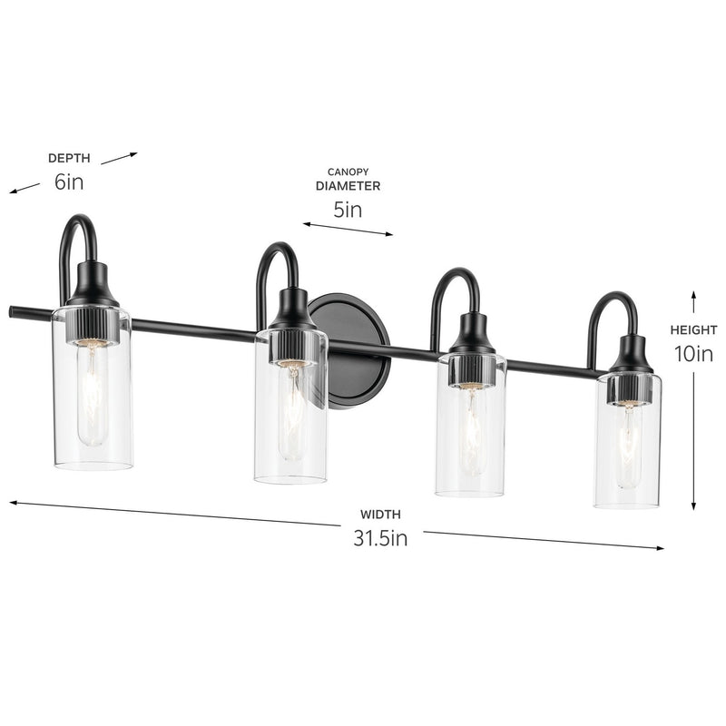 Kichler 55212BK Four Light Bath, Black