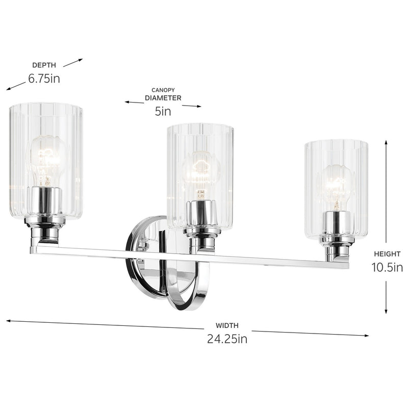 Kichler 55226CHFLU Three Light Bath, Chrome