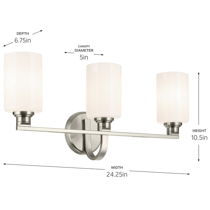 Kichler 55226NI Three Light Bath, Brushed Nickel