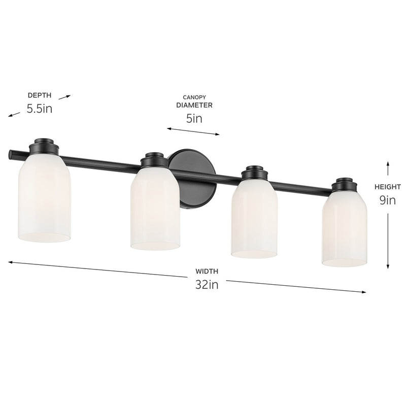 Kichler 55203BK Four Light Bath, Black