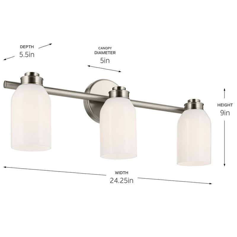 Kichler 55202NI Three Light Bath, Brushed Nickel