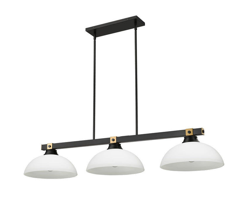 Z-Lite 1955-3MB-RB-DMO14 Three Light Billiard, Matte Black + Rubbed Brass