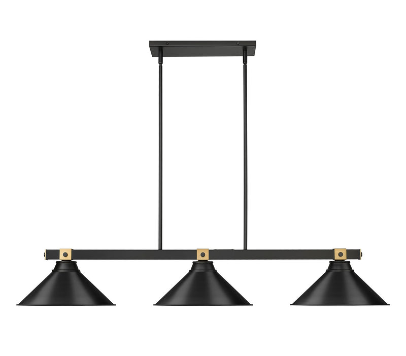 Z-Lite 1955-3MB-RB-MB15 Three Light Billiard, Matte Black + Rubbed Brass