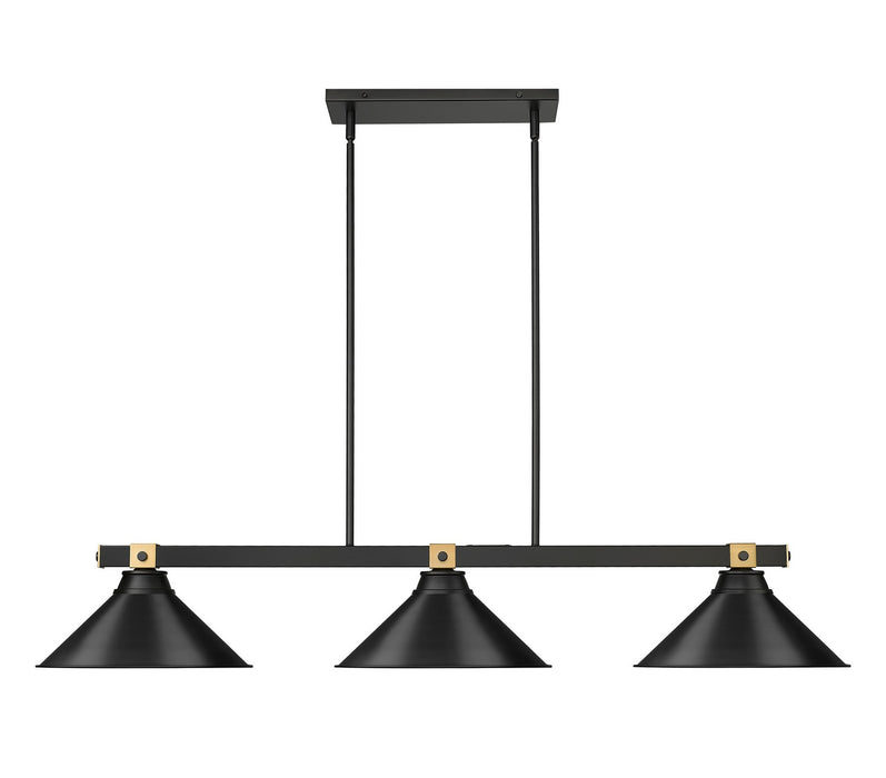 Z-Lite 1955-3MB-RB-MB15 Three Light Billiard, Matte Black + Rubbed Brass