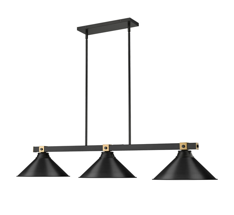 Z-Lite 1955-3MB-RB-MB15 Three Light Billiard, Matte Black + Rubbed Brass