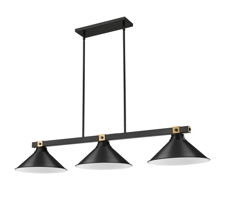 Z-Lite 1955-3MB-RB-MB15 Three Light Billiard, Matte Black + Rubbed Brass