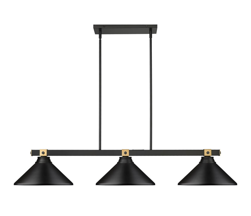 Z-Lite 1955-3MB-RB-MMB Three Light Billiard, Matte Black + Rubbed Brass