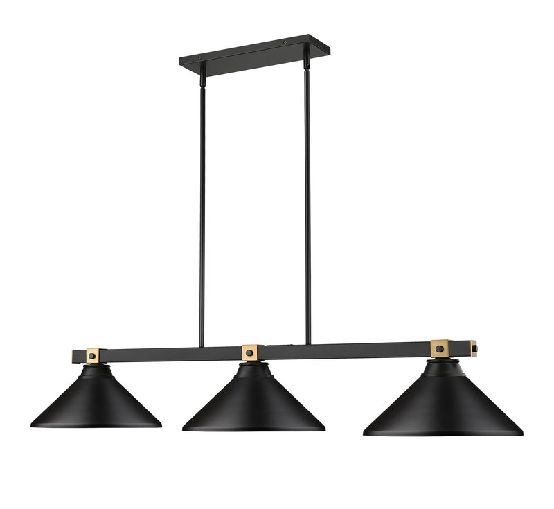 Z-Lite 1955-3MB-RB-MMB Three Light Billiard, Matte Black + Rubbed Brass