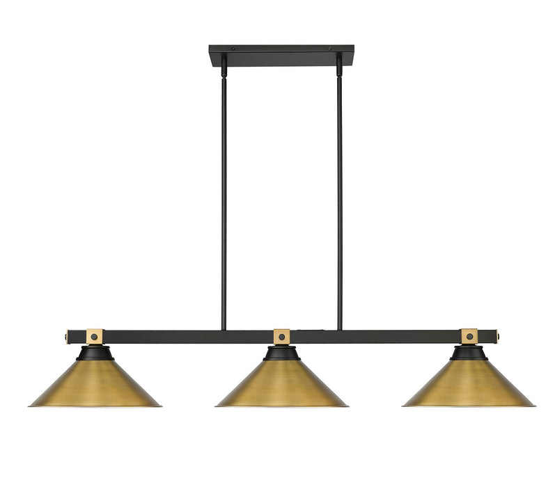 Z-Lite 1955-3MB-RB-RB15 Three Light Billiard, Matte Black + Rubbed Brass