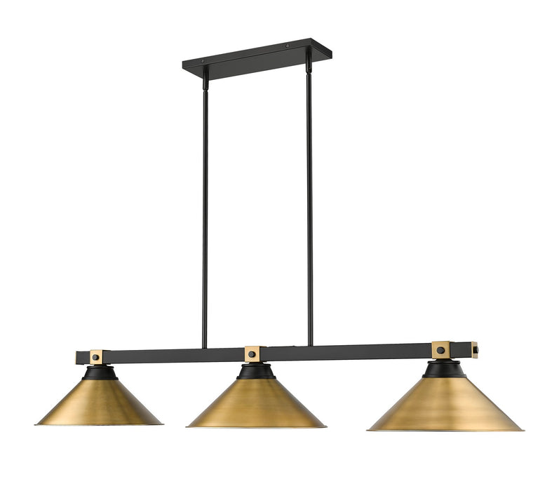 Z-Lite 1955-3MB-RB-RB15 Three Light Billiard, Matte Black + Rubbed Brass