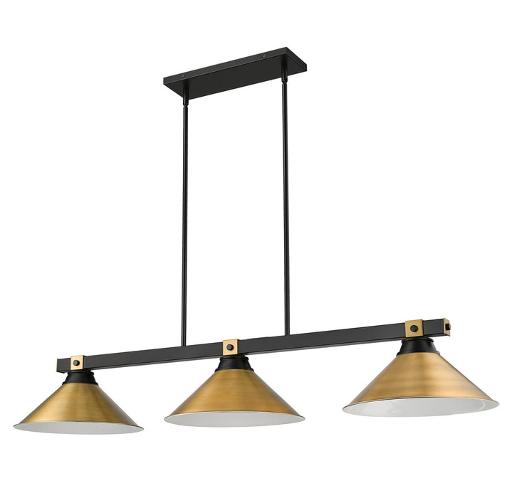 Z-Lite 1955-3MB-RB-RB15 Three Light Billiard, Matte Black + Rubbed Brass