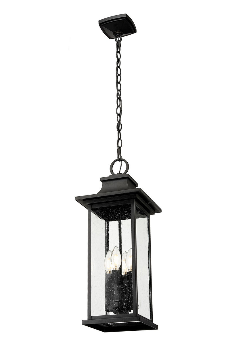 Z-Lite 5017CHB-BK Four Light Outdoor Chain Mount Ceiling Fixture, Black