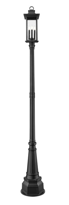 Z-Lite 5017PHBR-564P-BK Four Light Outdoor Post Mounted Fixture, Black
