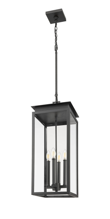 Z-Lite 5018CHB-BK Four Light Outdoor Chain Mount Ceiling Fixture, Black