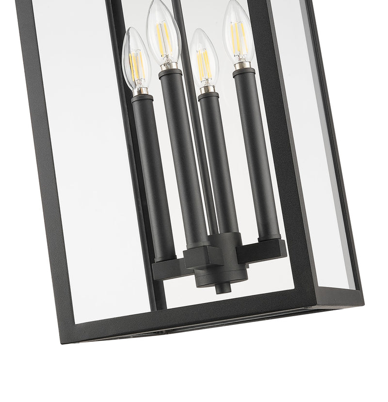 Z-Lite 5018CHB-BK Four Light Outdoor Chain Mount Ceiling Fixture, Black