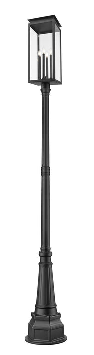Z-Lite 5018PHBR-564P-BK Four Light Outdoor Post Mounted Fixture, Black