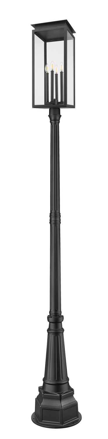 Z-Lite 5018PHBR-564P-BK Four Light Outdoor Post Mounted Fixture, Black