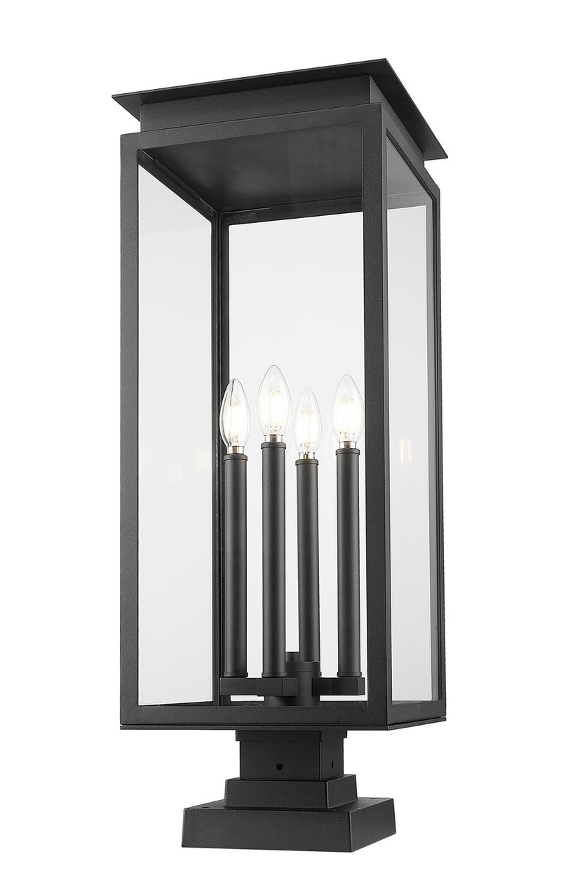 Z-Lite 5018PHBS-SQPM-BK Four Light Outdoor Pier Mounted Fixture, Black