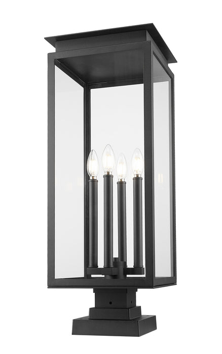 Z-Lite 5018PHBS-SQPM-BK Four Light Outdoor Pier Mounted Fixture, Black
