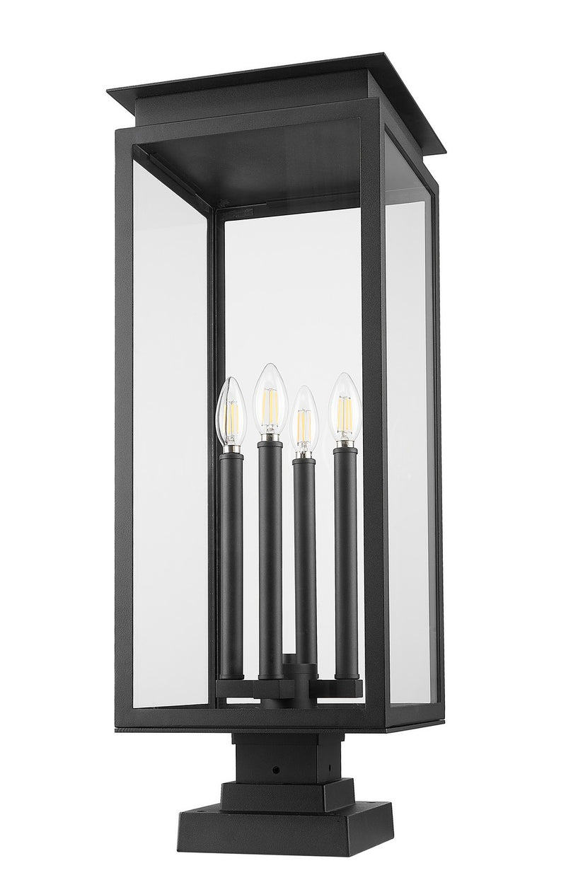 Z-Lite 5018PHBS-SQPM-BK Four Light Outdoor Pier Mounted Fixture, Black