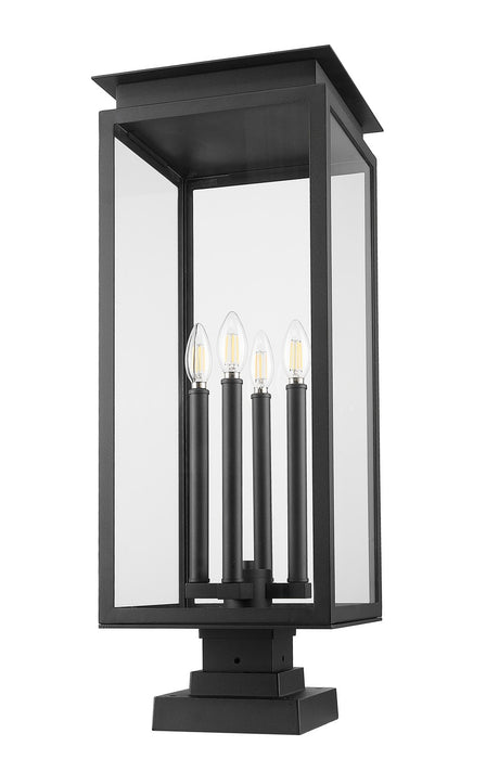 Z-Lite 5018PHBS-SQPM-BK Four Light Outdoor Pier Mounted Fixture, Black