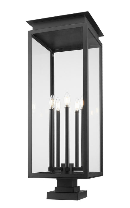 Z-Lite 5018PHXLS-SQPM-BK Five Light Outdoor Pier Mounted Fixture, Black