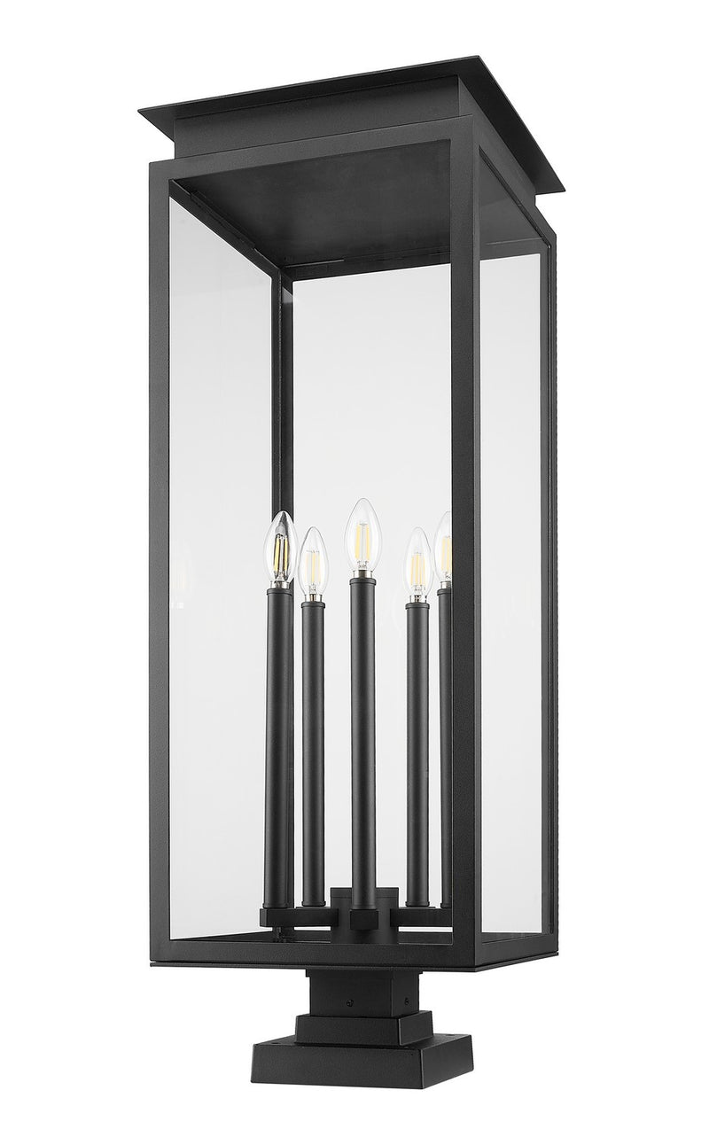 Z-Lite 5018PHXLS-SQPM-BK Five Light Outdoor Pier Mounted Fixture, Black